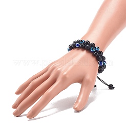 Natural Black Agate(Dyed) & Eyeless Obsidian & Resin Evil Eye Braided Bead Bracelet&nbsp;BJEW-JB08840-03