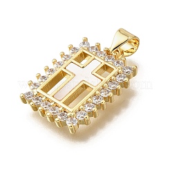 Brass Micro Pave Cubic Zirconia Shell Pendants&nbsp;KK-D328-14G
