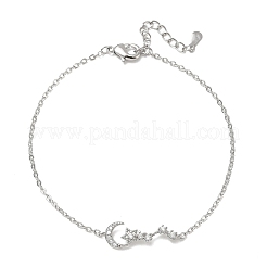 Brass Micro Pave Clear Cubic Zirconia Moon Star Link Bracelets&nbsp;KK-CBA6980-25P