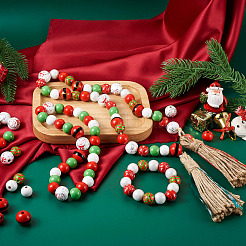 9 Styles Painted Christmas Natural Wood Beads&nbsp;WOOD-CD0001-35