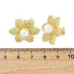 Flower Brass Micro Pave Clear Cubic Zirconia Stud Earrings&nbsp;EJEW-H158-04G