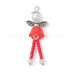 Glass Seed & Acrylic Pearl Beaded Pendants&nbsp;PALLOY-MZ00193-02