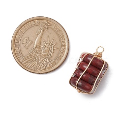 Natural Red Rainbow Jasper/Natural Tiger Eye/Natural Unakite/Natural Blue Spot Jasper/Opalite Copper Wire Wrapped Column Pendants&nbsp;PALLOY-JF02974