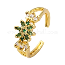 Rack Plating Brass Micro Pave Cubic Zirconia Open Cuff Finger Rings for Women&nbsp;RJEW-M028-89G