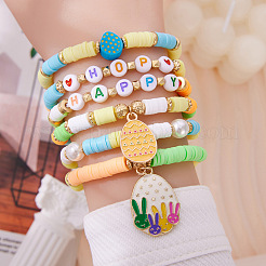 6Pcs 6 Styles Easter Alloy Enamel Charm Bracelets&nbsp;FS-WG44852-01