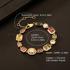 Brass Pave Colorful Cubic Zirconia Geometric Rectangle Flat Round Square Link Chain Bracelets for Women and Men&nbsp;IX3096