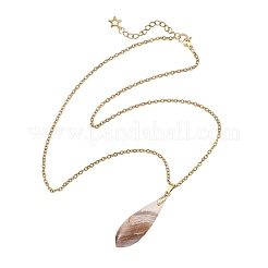Natural Amethyst Lace Agate Teardrop Pendant 304 Stainless Steel Cable Chain Necklaces&nbsp;NJEW-JN06322-01