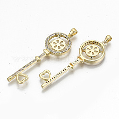 Brass Micro Pave Clear Cubic Zirconia Pendants&nbsp;KK-T062-27G-NF