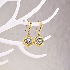 Cubic Zirconia Flat Round with Evil Eye Dangle Earrings&nbsp;EJEW-SW00011-03