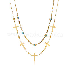 304 Stainless Steel Cross Link Chain Double Layer Necklaces for Women&nbsp;WGC9DBF-01