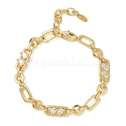 Ring & Paperclip Brass Micro Pave Cubic Zirconia Link Chain Bracelets for Women&nbsp;BJEW-D458-03G-02