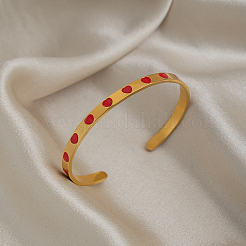 304 Stainless Steel Enamel Red Heart Open Cuff Bangles for Women&nbsp;JS6918