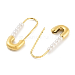 Ion Plating(IP) 304 Stainless Steel & Plastic Imitation Pearl Safety Pin Hoop Earrings for Women&nbsp;EJEW-C096-05G