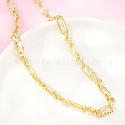 7MM Brass Pave Cubic Zirconia Figaro Chain Necklaces&nbsp;NJEW-D324-04G-06