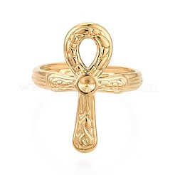 Ankh Cross 304 Stainless Steel Open Cuff Ring Components Ion Plating(IP)&nbsp;STAS-N108-60G