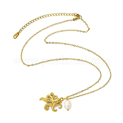 Ocean 304 Stainless Steel and Rice Natural Pearl Sea Animal Pendant Cable Chain Necklaces for Women&nbsp;NJEW-JN06217-02