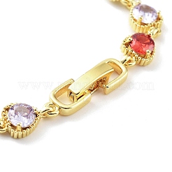 Valentine's Day Rack Plating Brass Cubic Zirconia Heart Link Chain Bracelets for Women&nbsp;BJEW-D032-03G-01