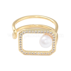 Rack Plating Rectangle Brass Micro Pave Cubic Zirconia Open Cuff Rings for Women&nbsp;RJEW-B064-01G