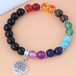 8MM Round Chakra Natural & Synthetic Mixed Stone Beaded Stretch Bracelets&nbsp;ST5513