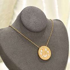 304 Stainless Steel Clear Cubic Zirconia Moon Phase Flat Round Pendant Necklaces&nbsp;NJEW-R018-03G
