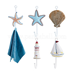 5Pcs 5 Styles Mediterranean Style Wood & Iron Hook Hanger&nbsp;AJEW-PH0007-71