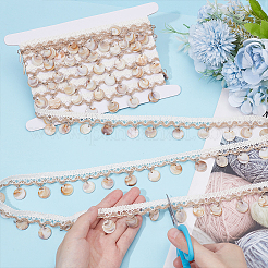 4 Yards Cotton Thread & Linen & Shell Beaded Trim Ribbon&nbsp;OCOR-DR0001-24A
