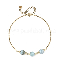 Round Natural Larimar Beads 304 Stainless Steel Satellite Chain Anklets for Women&nbsp;AJEW-AN00877