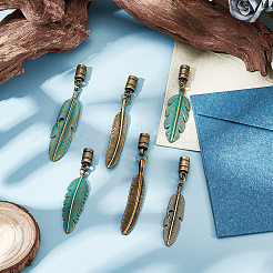 6Pcs 6 Colors Alloy Cord Ends with Feather Charms&nbsp;FIND-GF0009-05
