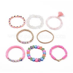 8Pcs Love Theme Natural Rose Quartz & Synthetic Hematite & Opalite Tassel Charm Bracelet Sets&nbsp;BJEW-JB08947