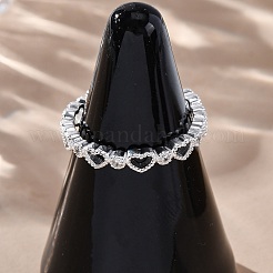Hollow Heart S925 Sterling Silver Micro Pave Cubic Zirconia Open Cuff Rings for Women&nbsp;RJEW-R013-01S