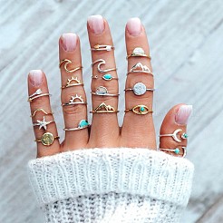 19Pcs 19 Styles Alloy & Resin Cuff Rings/Finger Rings Sets for Women&nbsp;FS-WGA4364-01