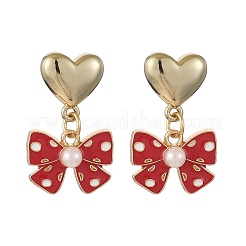 Heart with Bowknot Alloy Enamel Dangle Stud Earrings&nbsp;EJEW-JE06355