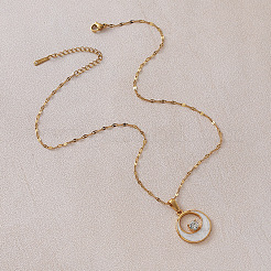 Vintage 304 Stainless Steel Resin Moon Pendant Necklaces with Clear Glass for Women&nbsp;LS-IK8705