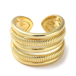 Rack Plating Brass Multi Lines Open Cuff Rings&nbsp;RJEW-K249-05G