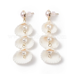 Natural Spiral Shell & Shell Pearl Dangle Stud Earrings&nbsp;EJEW-TA00168