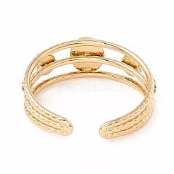 Natural Gemstone and Flat Round Open Cuff Ring&nbsp;RJEW-B039-02G