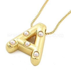 Brass & Plastic Pearl Letter Pendant Box Chain Necklaces for Women&nbsp;NJEW-U017-01G-01