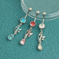 304 Stainless Steel Cubic Zirconia Teardrop Dangle Belly Rings&nbsp;WG60E11-03