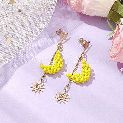 Glass Seed Beaded Dangle Stud Earrings for Women&nbsp;EJEW-MZ00214