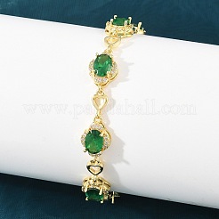 Brass Pave Cubic Zirconia Heart Flower Link Chain Bracelets for Women&nbsp;KK-CBA68DA-13G-04