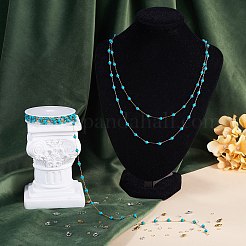 2.5M Handmade Synthetic Turquoise Beads & 316 Stainless Steel Round Link Chains&nbsp;DIY-TA0016-15B-G