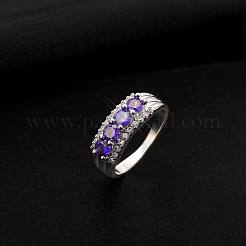 Real Platinum Plated Brass Cubic Zirconia Wide Band Rings&nbsp;RJEW-EE0001-035D