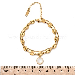 304 Stainless Steel Coffee Bean & Cable Cahin Charm Bracelets for Women&nbsp;BJEW-U024-01G
