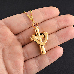 Stainless Steel Cross Cremation Urn Pendant Necklaces&nbsp;BOTT-PW0009-001G