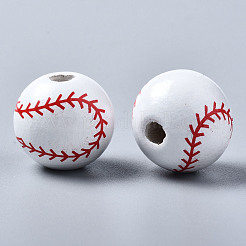 Painted Natural Wood European Beads&nbsp;WOOD-S057-048