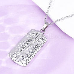 Texture Rectangle with Cross 304 Stainless Steel Pendant Necklaces&nbsp;NJEW-H059-12P