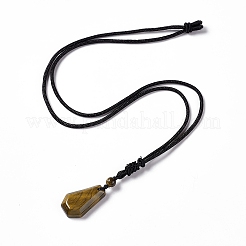 Natural Tiger Eye Hexagon Pendant Necklace with Nylon Cord&nbsp;NJEW-G094-A04