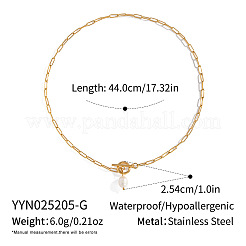 Fashion Natural Freshwater Pearl Rice OT Pendant 304 Stainless Steel Paperclip Chain Necklaces for Women&nbsp;IT6943-1