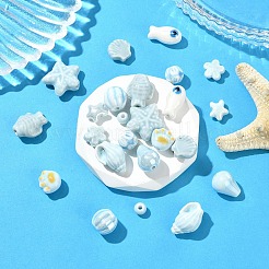 24Pcs 12 Styles Blue Color Theme Glazed Porcelain Beads&nbsp;PORC-YW0001-40