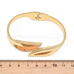 304 Stainless Steel Crystal Rhinestone Leaf Open Hinged Cuff Bangles for Women&nbsp;SA-CBA48C7-01G